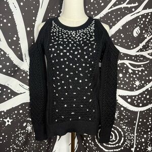 Michael Michael Kors Black Braided Sweater Size  S Jewel Embellished Cotton